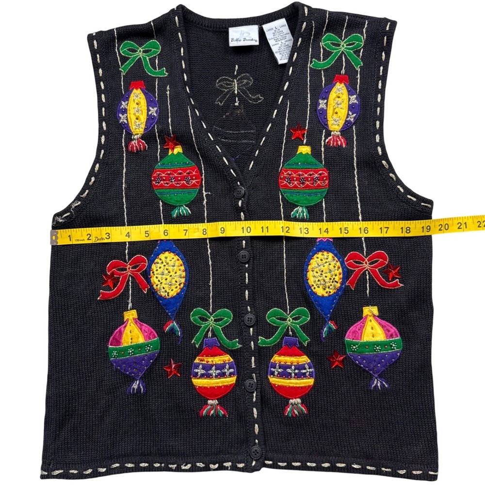 Vintage Bobby Brooks Christmas Sweater Vest Womens L Beaded 90s - Picture 6 of 8